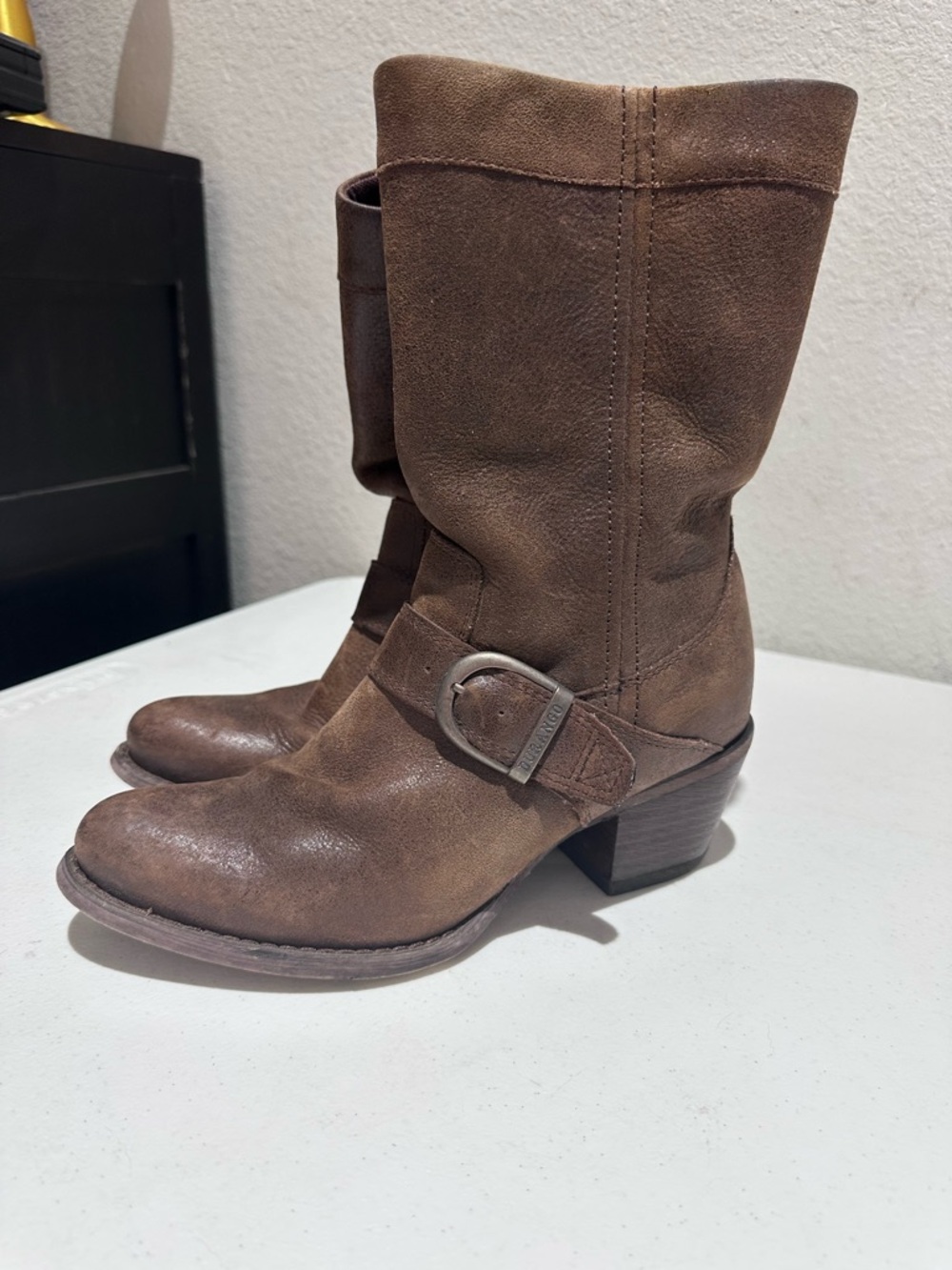 DURANGO Women’s 7 Chocolate Brown Leather 9” PHILLY Pull On Boots Buckles